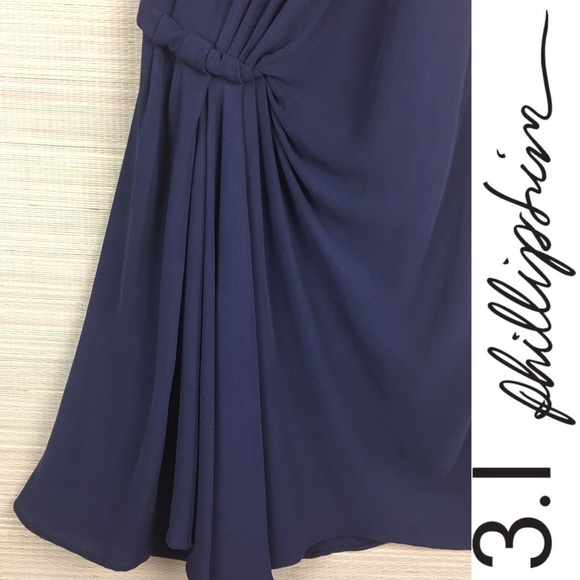 3.1 PHILLIP LIM Navy Blue Asymmetrically Draped  Sleeveless Mini Dress Size 4 - Picture 6 of 10